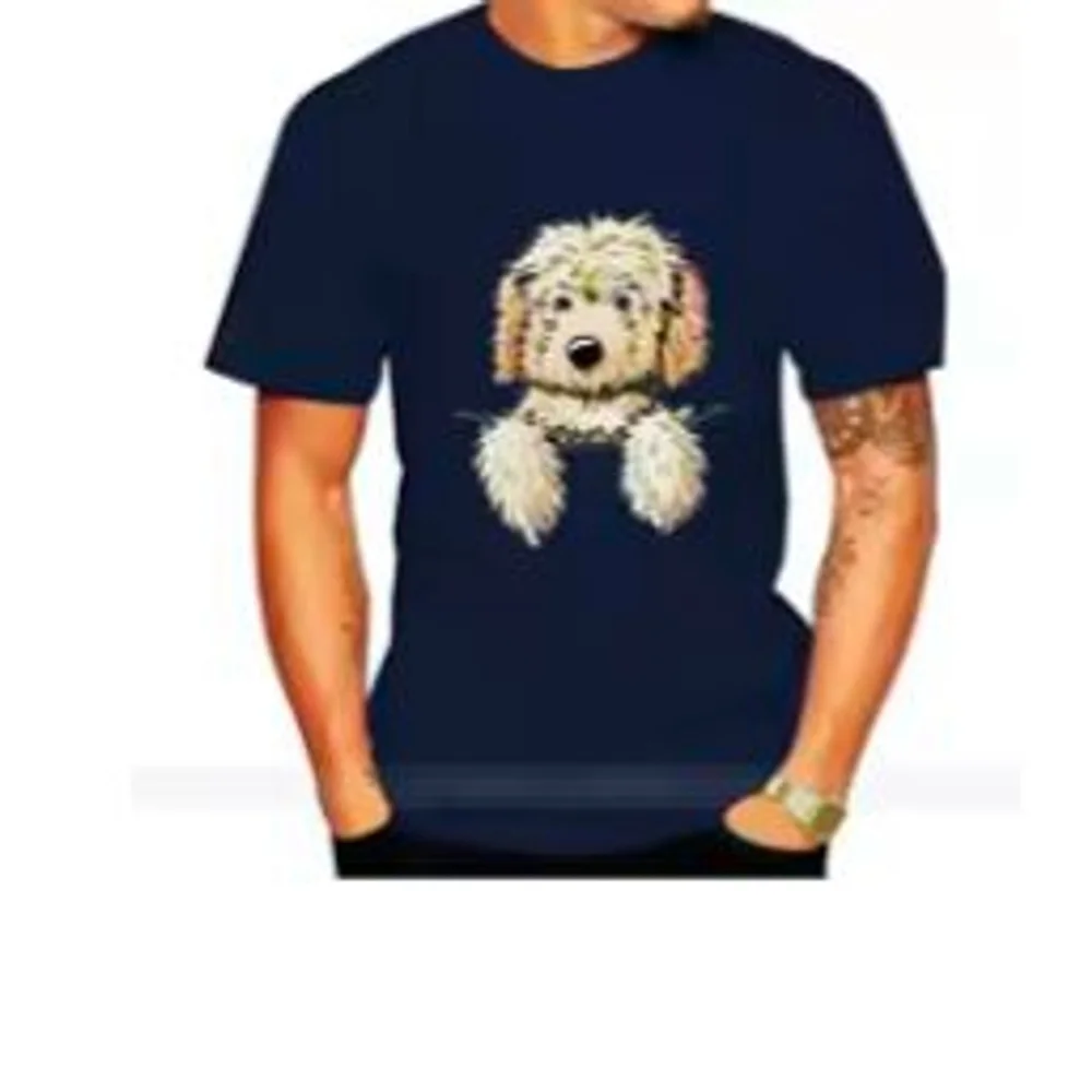 Men's Unbranded T-shirt, Size Unspecified, Navy with Goldendoodle dog Print